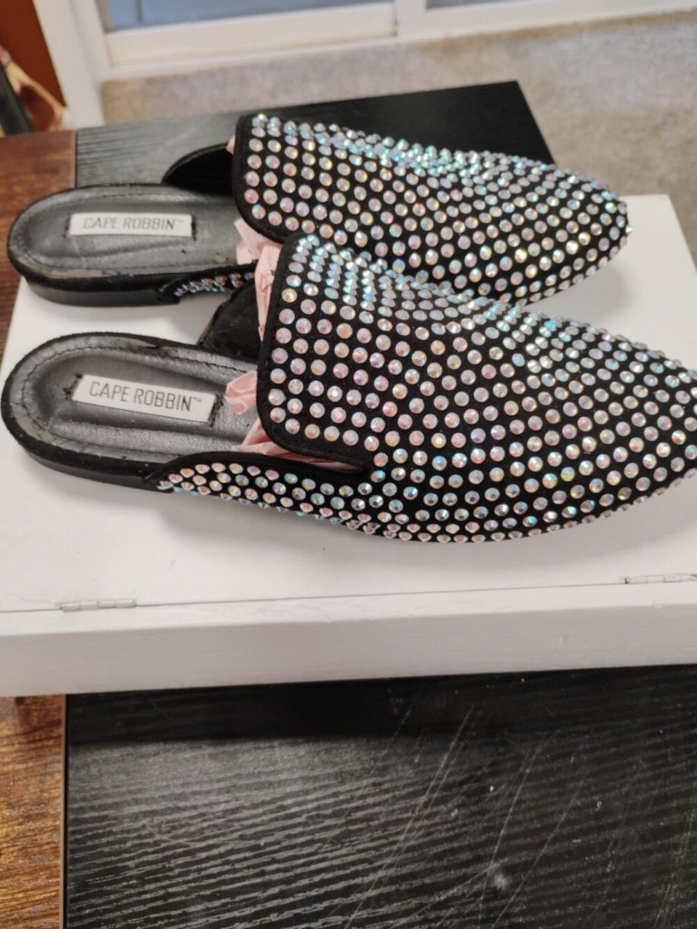 Cape Robbin Black Rhinestone Mule Loafers Flats 8.5